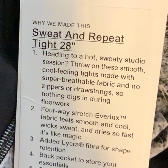 NWT Lululemon Sweat & Repeat Tight. 28 BLK Sz 6 - Picture 5 of 5